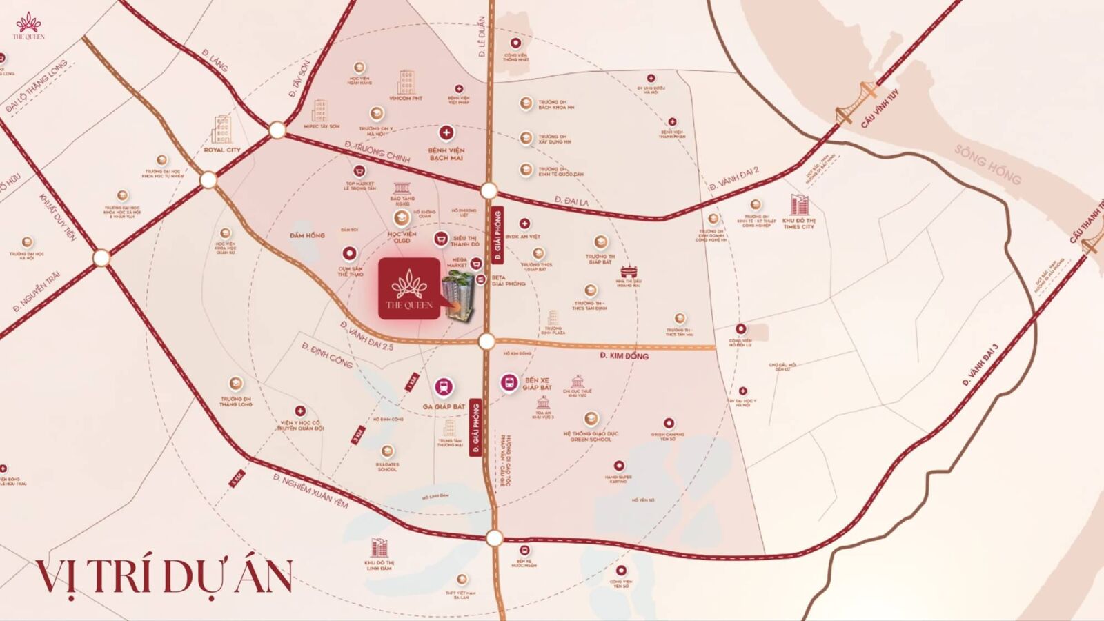 Dự Án The Queen Giải Phóng 3 vị trí dự án the queen 360 giải phóng